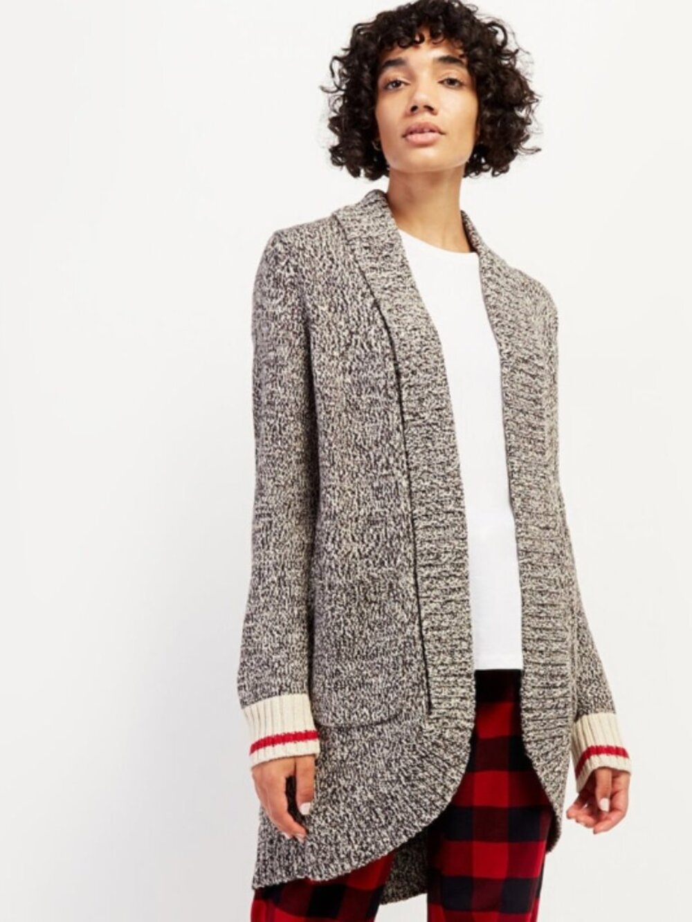 Roots Canada Cabin Cozy Heritage Cocoon Long Shawl Open Cardigan Cotton Sweater